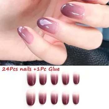 24pcs Candy Sweet Color Round Head Nail Art Tips with Glue Girls Summer Holiday Gradient Purple Fake Nail Women Smooth Fake Nail 
24pcs Candy Sweet Color Round Head Nail Art Tips with Glue Girls Summer Holiday Gradient Purple Fake Nail Women Smooth Fake Nail