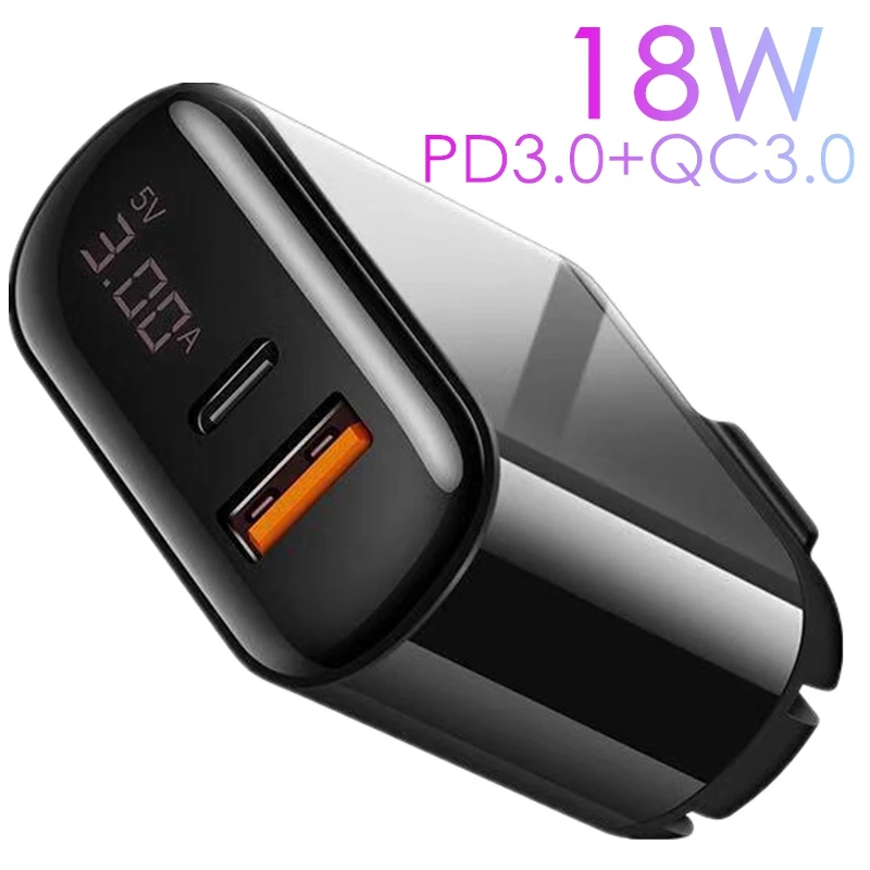 Быстрое зарядное устройство PD 18 Вт для Iphone 11 QC 3 0 USB Type C с цифровым экраном адаптер