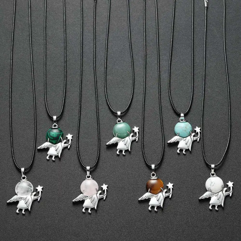 Alas de ángel guardián Cristal Blanco Perla y collar de abalorios de plata en Bolsa De Regalo