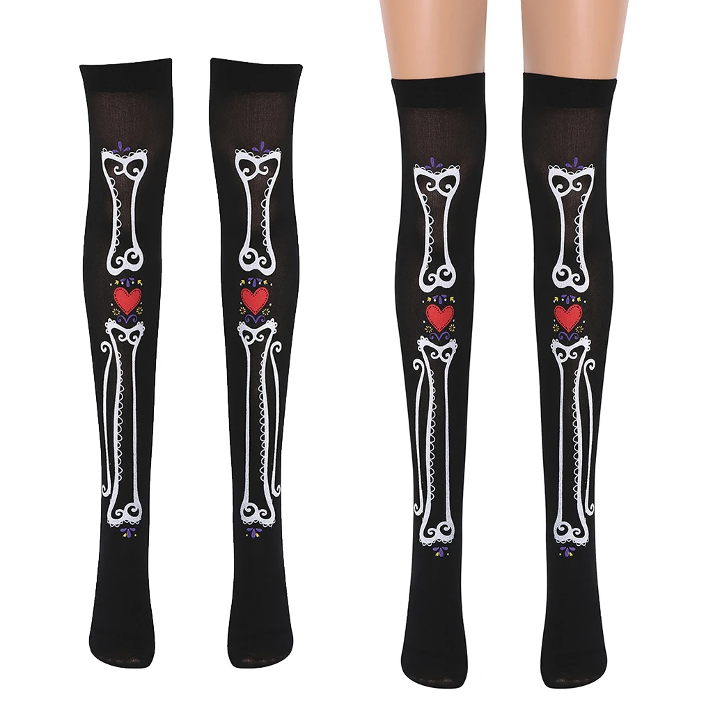 Fashion Women Over The Knee Stockings High Thigh Running Sock Skull Skeleton Heart Printed Warm Leg Socks Halloween Cosplay Fashion Women Over The Knee Stockings High Thigh Running Sock Skull Skeleton Heart Printed Warm Leg Socks Halloween Cosplay
