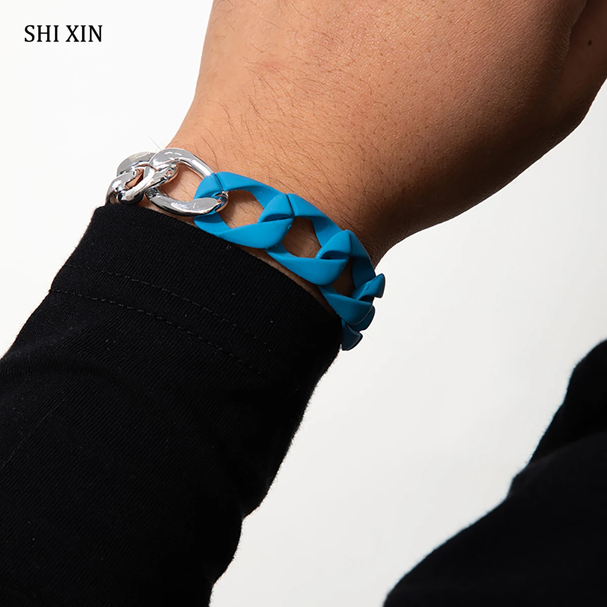 Толстые акриловые/Алюминиевые браслеты-цепочки SHIXIN в стиле панк для мужчин и