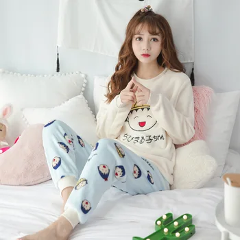 Pajama Women's Winter Coral Plush Long Sleeve Autumn Winter Thickened Plus Size Cartoon Lovely Flannel Home Clothes Women's Suit 
Pajama Women's Winter Coral Plush Long Sleeve Autumn Winter Thickened Plus Size Cartoon Lovely Flannel Home Clothes Women's Suit