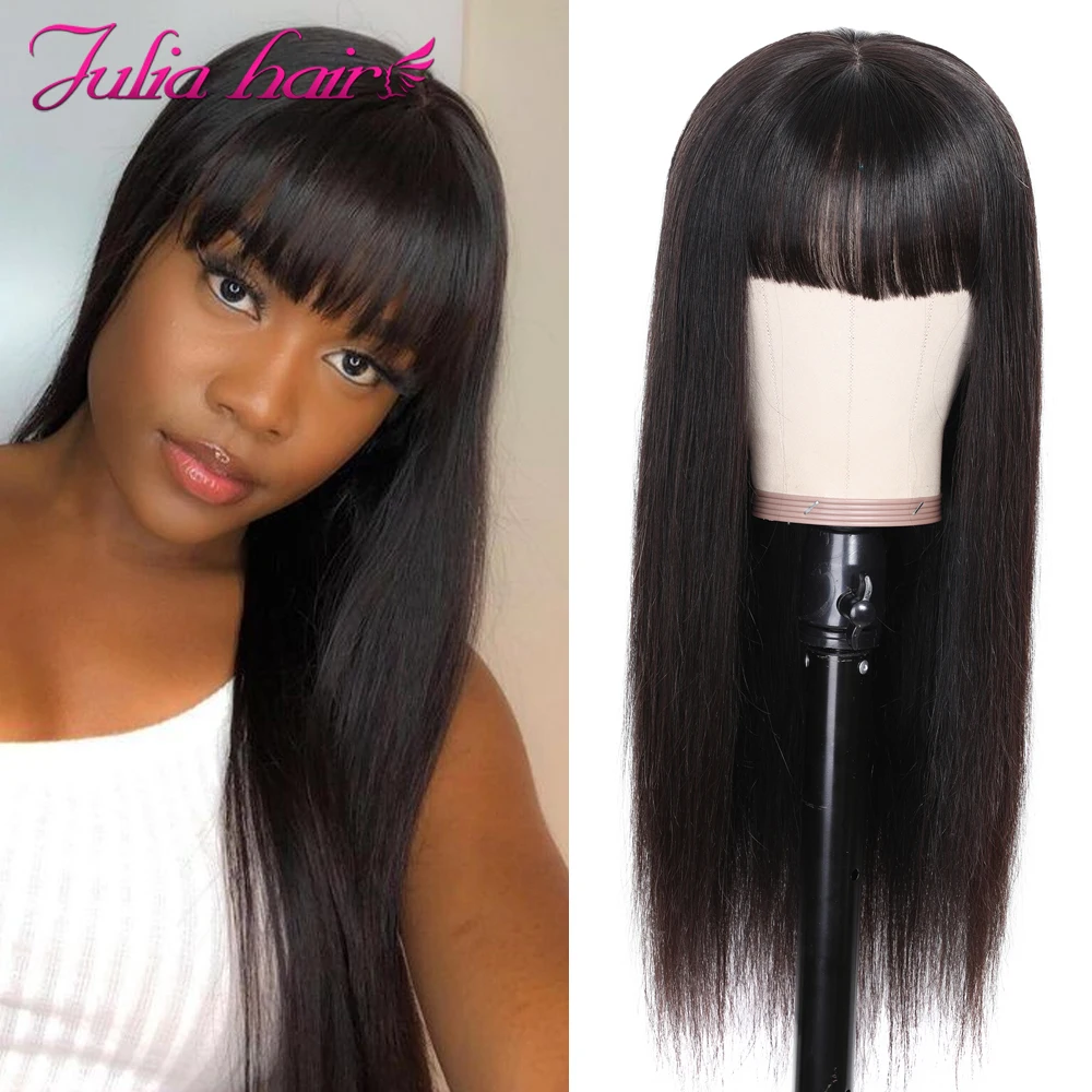 Brazilian Transparent Lace Front Wig With Bangs 13x4 Straight Glueless Lace Front Human Hair Wigs Ali Julia Remy Hair Lace Wig (4)