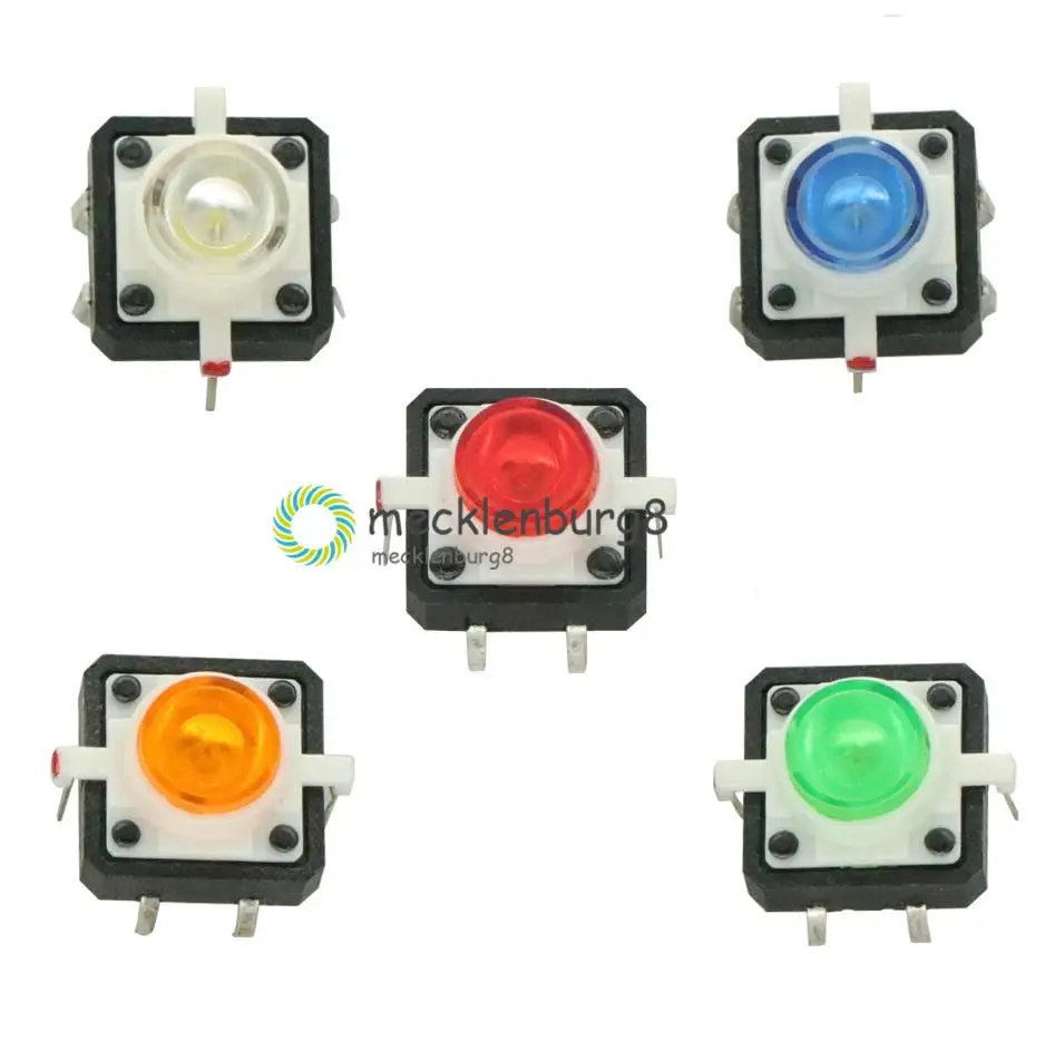 

5PCS 1 set 12X12X7.3 Tactile Push Button Switch Momentary Tact LED 5 Color 12X12X7.3mm 12*12*7.3mm 6pin