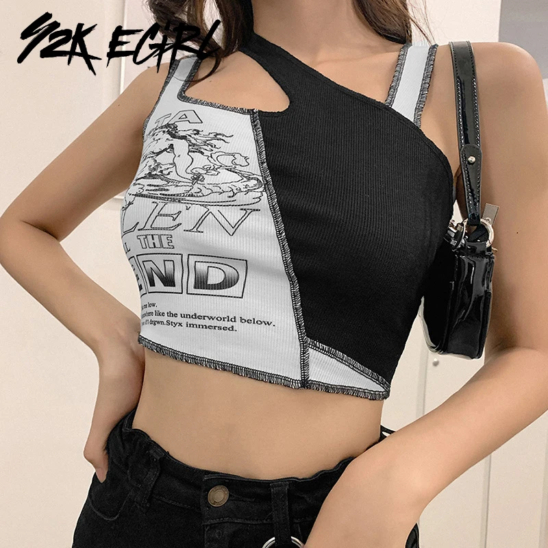Y2K EGIRL Gothic Graphic Printing Hollow Out Patchwork Crop Tops Autumn Punk Style Stitch Straped Backless Tank Tops Vintage 90s
Y2K EGIRL Gothic Graphic Printing Hollow Out Patchwork Crop Tops Autumn Punk Style Stitch Straped Backless Tank Tops Vintage 90s