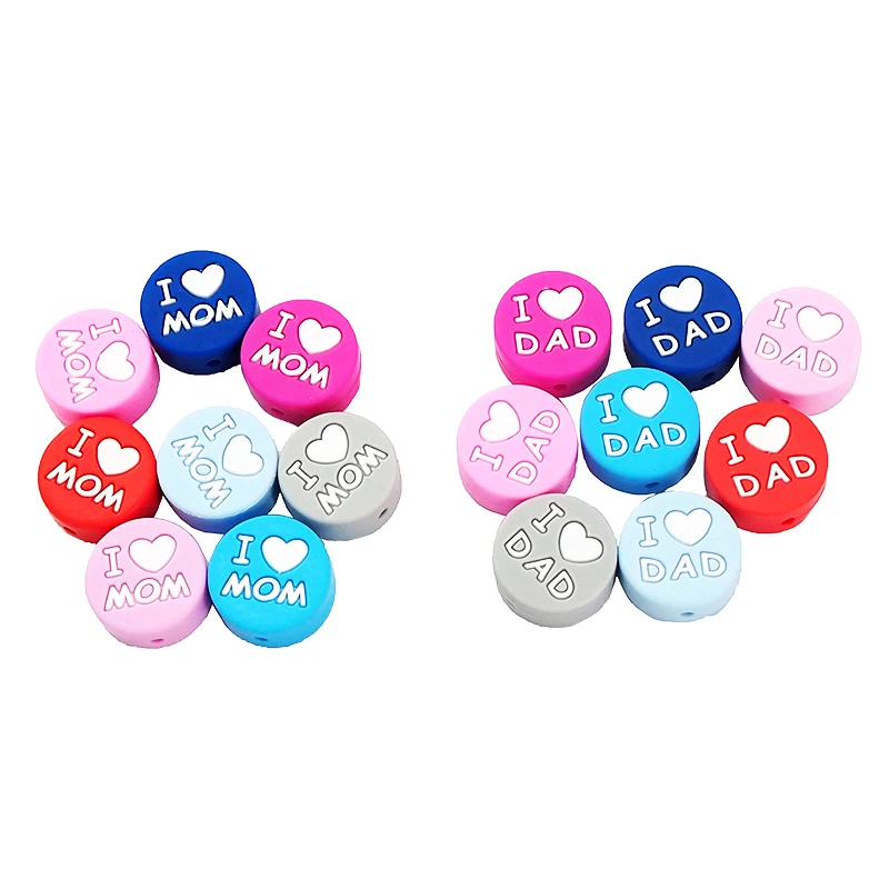Chenkai 5PCS Baby Silicone Letter Teether Bead I LOVE DAD Teething BPA Free Infant Chewable Round Pendant Necklace Accessory | Мать и