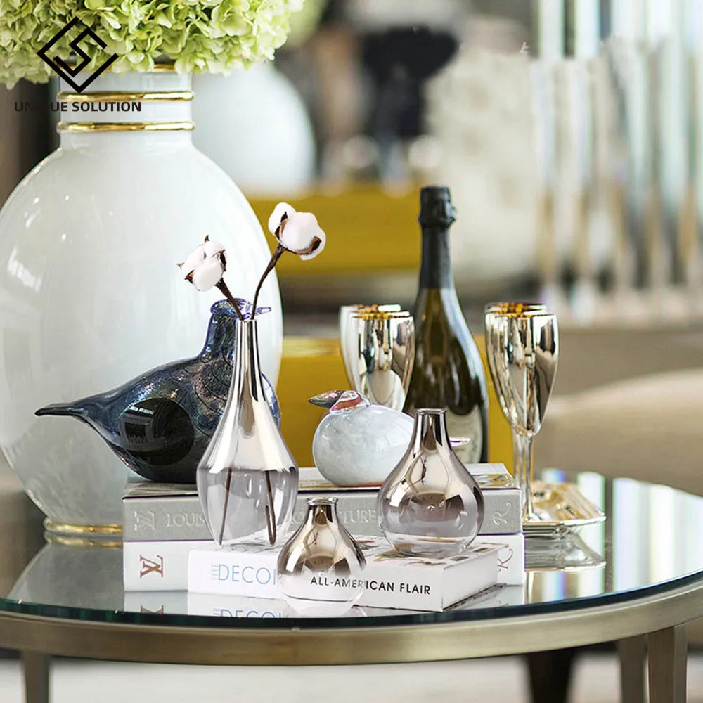 Nordic Glass Vase Silver Gradient Dried Nordic Flower Vase Decoration Home Decoration Plants Pots Furnishing Christmas Gift 3