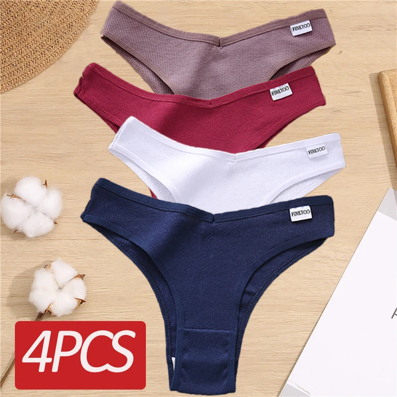 

4PCS/Set Cotton Panties Women's Panties FINETOO Sexy Female Underpants Low Waist Underwear Women Pantys Lingerie M-XL