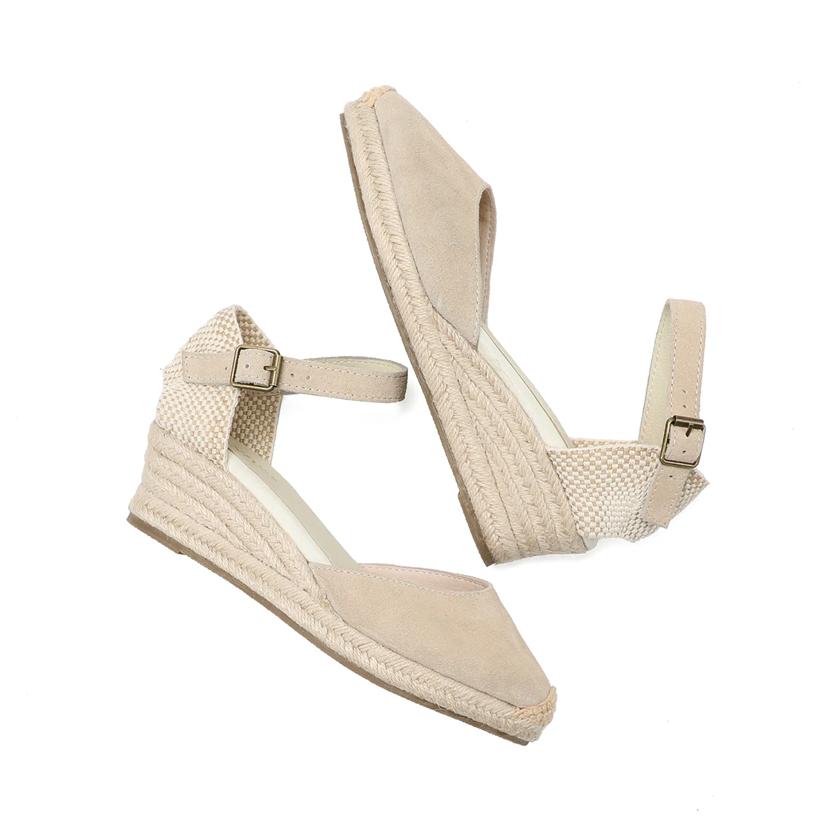 

2021 Sandalias Mujer Wedges Genuine Open Solid Sandals Sapato Feminino Women's Elastic Espadrilles Wedge Flatform Casual Sandal