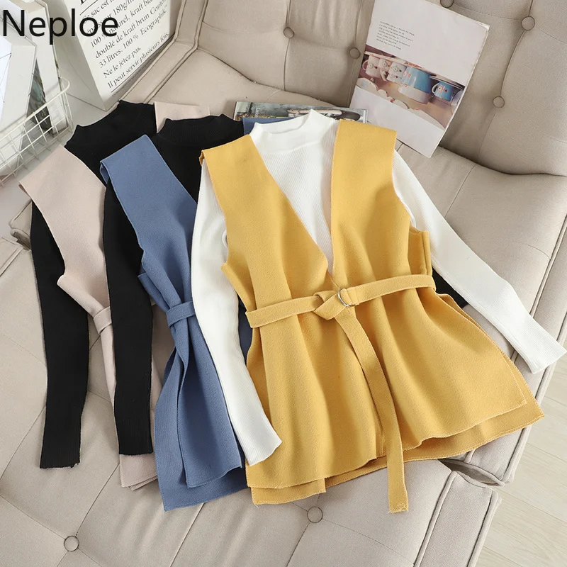 Neploe Autumn Winter Slim Elegant 2 Pcs Women Set Half High Neck Bottom Solid Sweater + Slim Waist Sleeveless Woolden Vest 46989
Neploe Autumn Winter Slim Elegant 2 Pcs Women Set Half High Neck Bottom Solid Sweater + Slim Waist Sleeveless Woolden Vest 46989