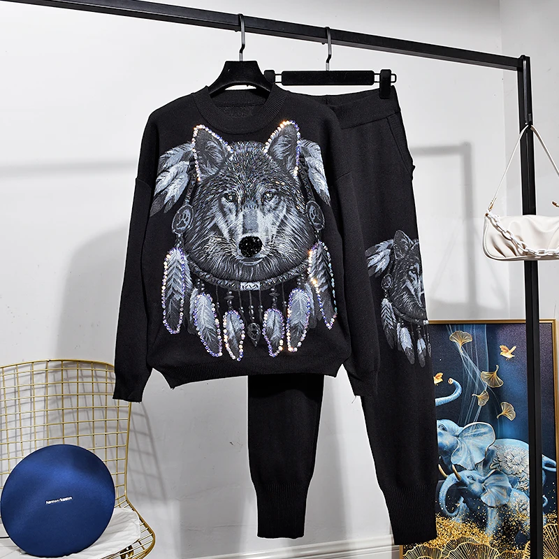 Manual Sequins Knitted Tracksuit Outfits Women Cartoon Sweater Pencil Pants 2 Piece Set Loose Casual Sports Knitting Suit Female
Manual Sequins Knitted Tracksuit Outfits Women Cartoon Sweater Pencil Pants 2 Piece Set Loose Casual Sports Knitting Suit Female