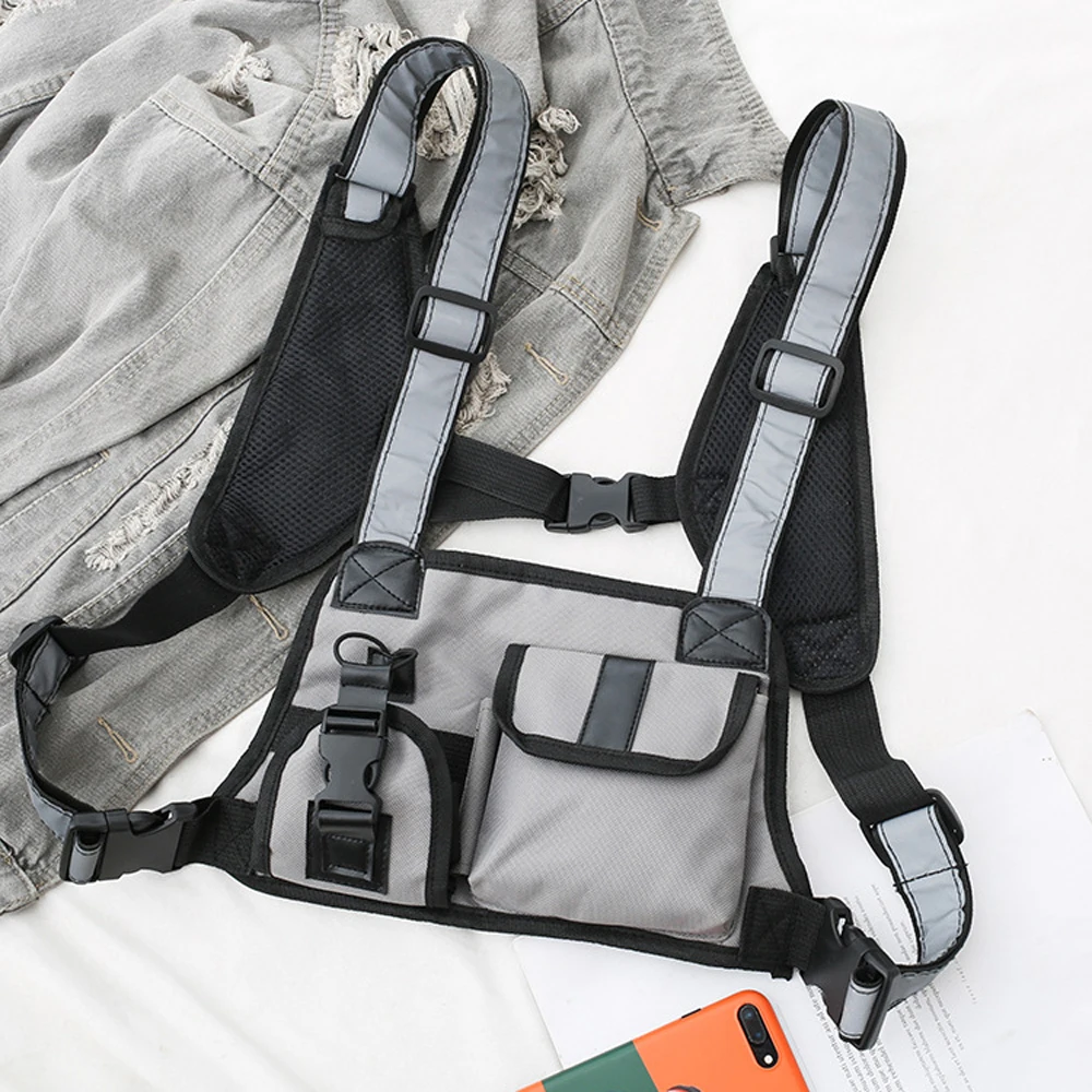 Fashion Unisex Nylon Chest Rig Bag Black Vest Hip Hop Streetwear Functional Adjustable Tactical Harness Pack | Багаж и сумки