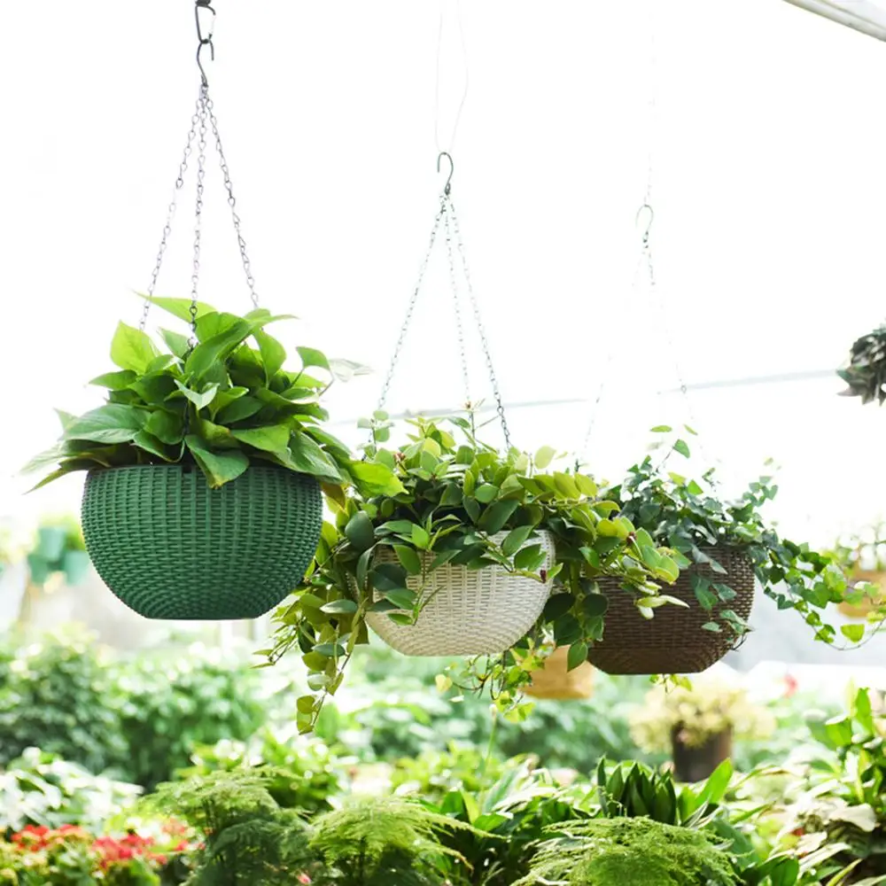 Imitation Rattan Weaving Chain Hanging Planters Plastic Basket Convenient Creative Flower Pot Garden Baskets Balcony Office Home
Imitation Rattan Weaving Chain Hanging Planters Plastic Basket Convenient Creative Flower Pot Garden Baskets Balcony Office Home