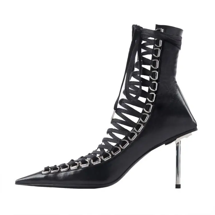 Fashion Woman Zipper Boot Ankle Lace Cross Strap Leather Pointed Toe Hollow Shoes Sexy Metal Stiletto High Heels Stylish Boots
Fashion Woman Zipper Boot Ankle Lace Cross Strap Leather Pointed Toe Hollow Shoes Sexy Metal Stiletto High Heels Stylish Boots