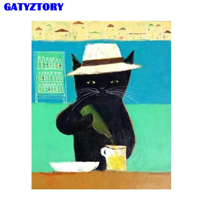 GATYZTORY картина маслом по номерам ручной работы с животным питьевым котом