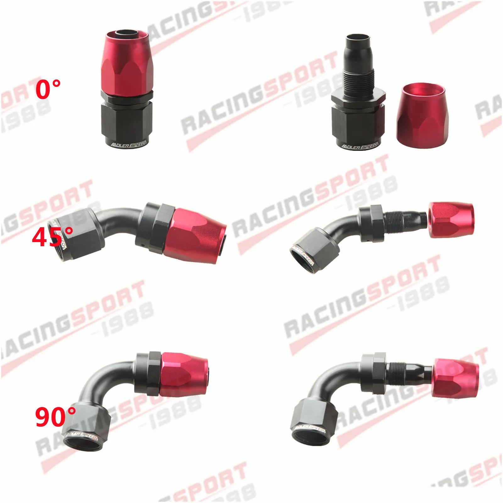 

AN4 AN6 AN8 AN10 AN12 AN16 AN20 Straight 0°/45°/90° Degree Swivel Oil Fuel Line Hose End Fitting Adaptor Black red