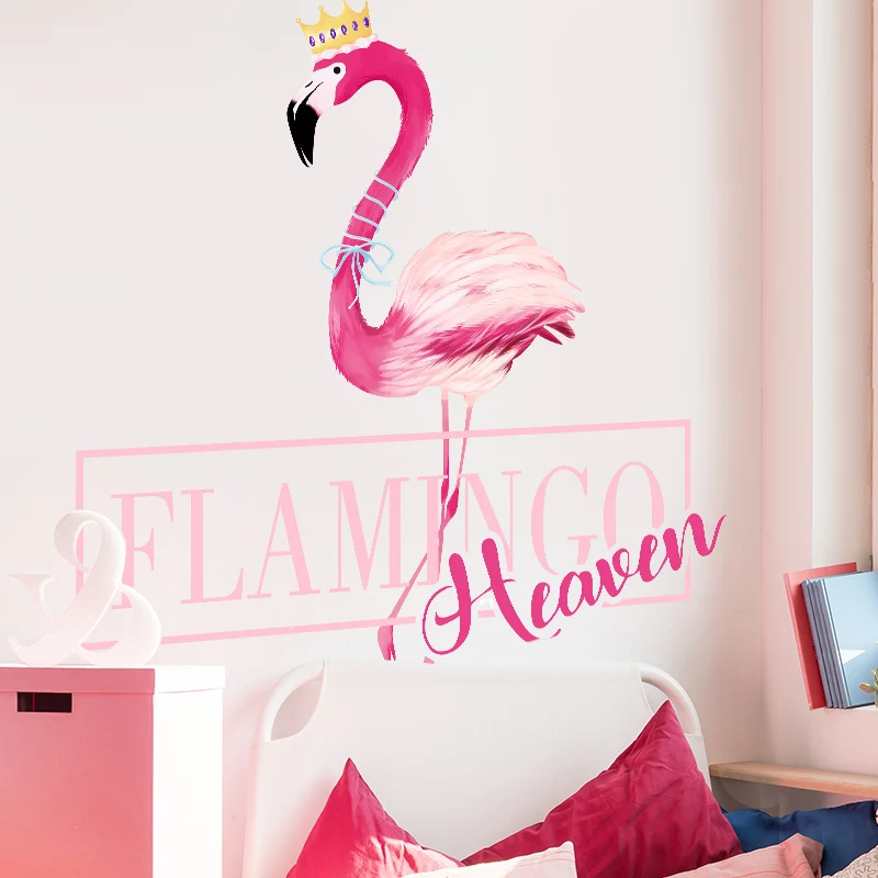 [SHIJUEHEZI] Romantic Pink Flamingo Wall Stickers for Kids Rooms Living Room House Decoration DIY Animal Decals | Дом и сад