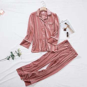 Pink Velour Shirt Pants Sleepwear Set Women 2PCS Pajama Suit Autumn Winter Long Sleeve Robe Nightwear Bride Wedding Gown M-XL
Pink Velour Shirt Pants Sleepwear Set Women 2PCS Pajama Suit Autumn Winter Long Sleeve Robe Nightwear Bride Wedding Gown M-XL