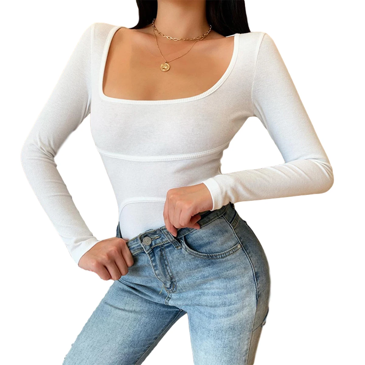 Women Basic Bodycon Bodysuits Casual Square Neck Long Sleeve Rib Knit On-Piece Tight Leotard Tops
Women Basic Bodycon Bodysuits Casual Square Neck Long Sleeve Rib Knit On-Piece Tight Leotard Tops