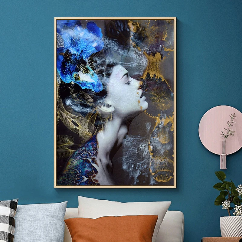 blue forest abstract woman face