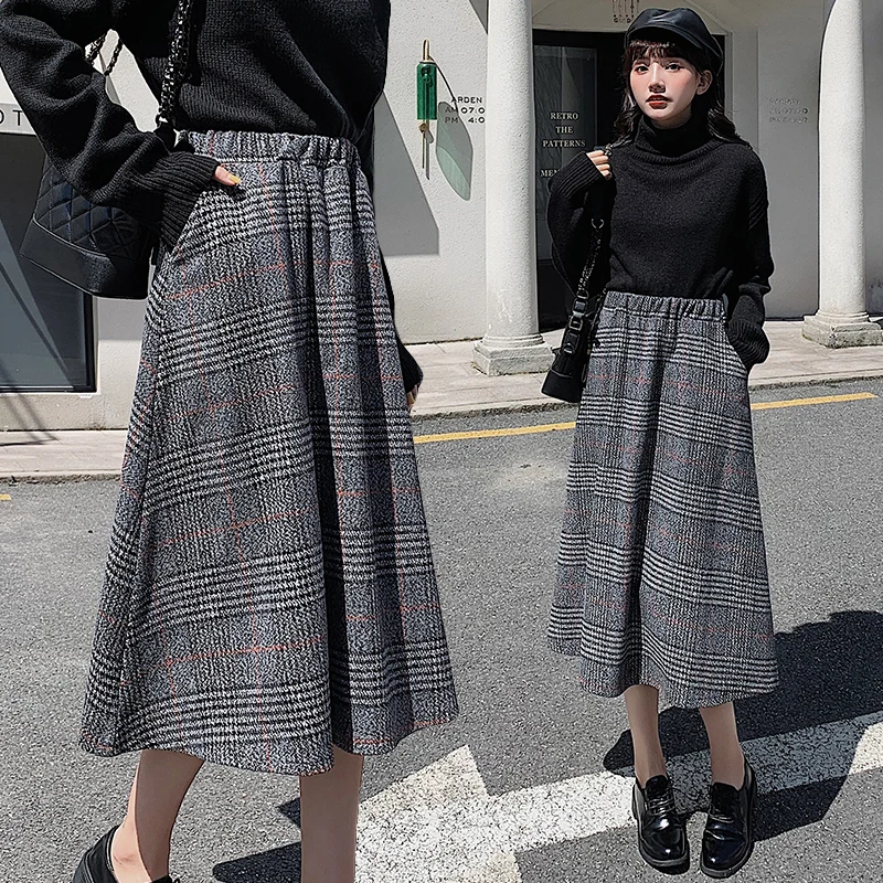 Elastic High Waist Thicken Woolen Skirt Women Autumn Winter 2019 A-Line Pleated Wool Long Skirt Female Plaid Pocket Ladies Skirt
Elastic High Waist Thicken Woolen Skirt Women Autumn Winter 2019 A-Line Pleated Wool Long Skirt Female Plaid Pocket Ladies Skirt