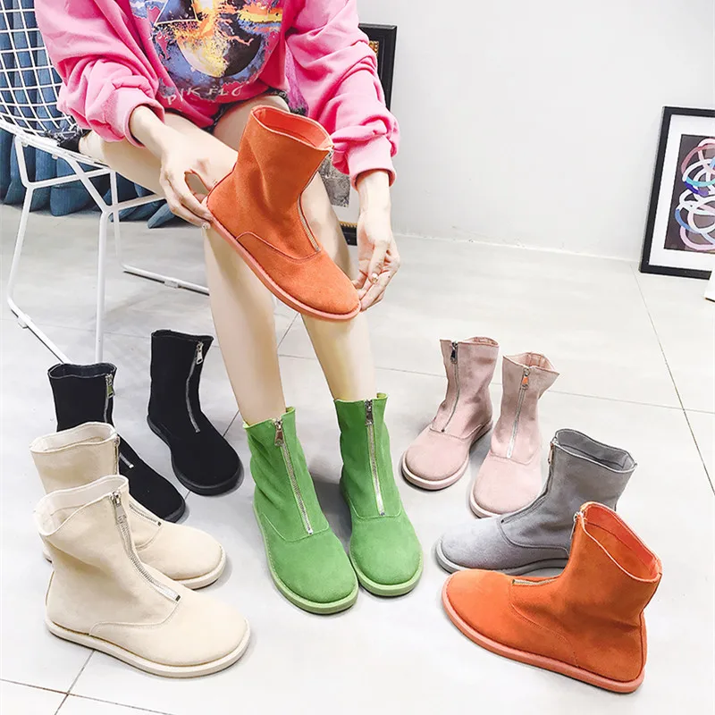 Pig Suede Leather Casual Women's Shoes Zipper Round Toe Martin Boots Flat Heels Female Short Boots Candy 6 Colors OULYYYOGO
Pig Suede Leather Casual Women's Shoes Zipper Round Toe Martin Boots Flat Heels Female Short Boots Candy 6 Colors OULYYYOGO