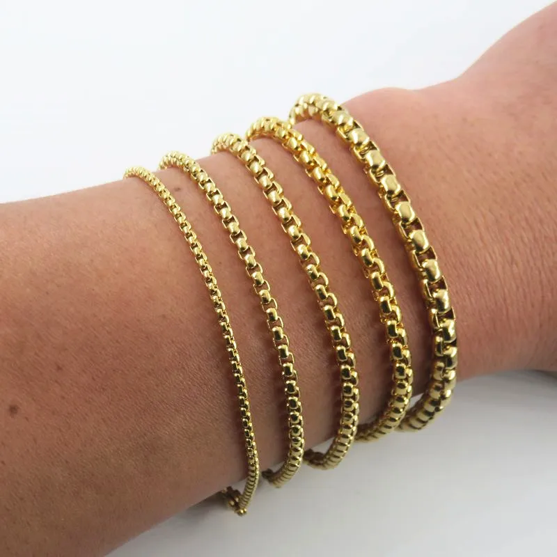 2/3/3.5/4/5mm Gold-color Men's Round Box Chain Bracelet 316L Stainless Steel Fashion Jewelry | Украшения и аксессуары