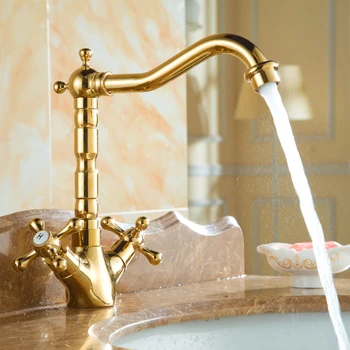 Luxury Gold Brass Double Handle Bathroom Faucets Swivel Spout Kitchen Faucet Basin Sink Mixer Tap Crane Hot &Cold Water Faucet 
Luxury Gold Brass Double Handle Bathroom Faucets Swivel Spout Kitchen Faucet Basin Sink Mixer Tap Crane Hot &Cold Water Faucet