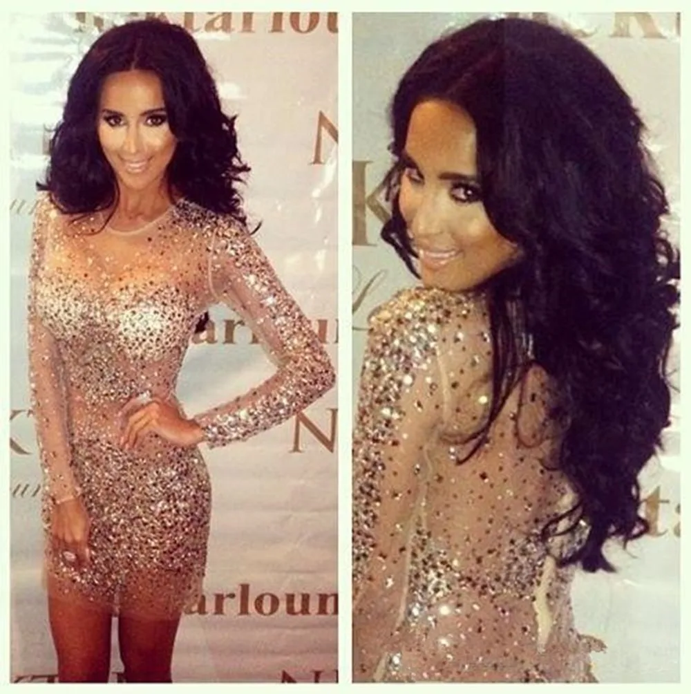 Sexy Robe De Long Sleeve Sheer Neck Bling Champagne Crystals Beads Sheath Short Party Mother of the Bride Dress Graduation Robes 
Sexy Robe De Long Sleeve Sheer Neck Bling Champagne Crystals Beads Sheath Short Party Mother of the Bride Dress Graduation Robes