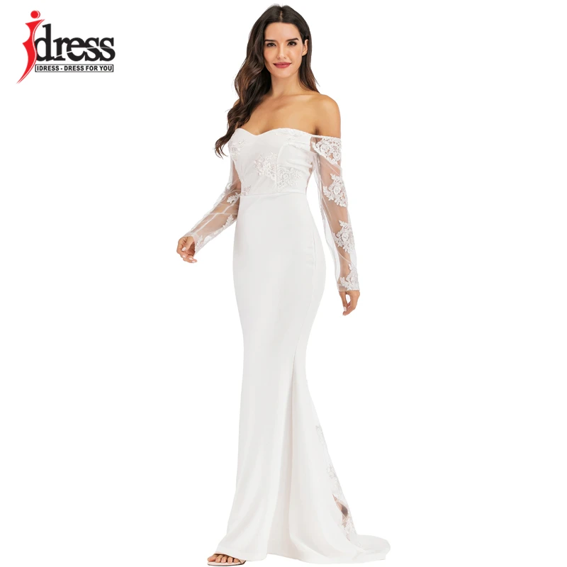 IDress Sexy Slash Neck Off Shoulder Designer Runway Dress Formal Prom Long Dress Women Lace Embroidery Evening Party Dress Long (6)