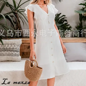 Elegant Casual V-neck Women Slim Maxi Dress 2020 Summer Single Breasted Flare Sleeves White Dress
Elegant Casual V-neck Women Slim Maxi Dress 2020 Summer Single Breasted Flare Sleeves White Dress