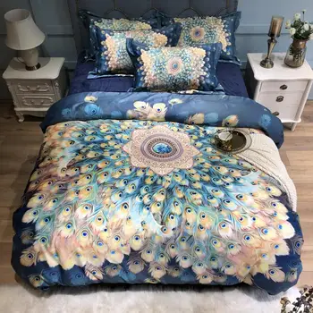 High quality island velvet Bedding Set Color satin Bed Set Peacock opening Duvet Cover Set Bed Sheet Pillowcases Queen King size 
High quality island velvet Bedding Set Color satin Bed Set Peacock opening Duvet Cover Set Bed Sheet Pillowcases Queen King size