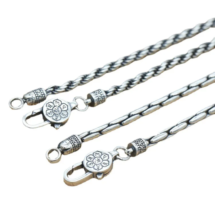 

National standard S925 sterling silver, retro Thai silver, fashion simple hipster bamboo knot, hemp rope handmade necklace 3mm