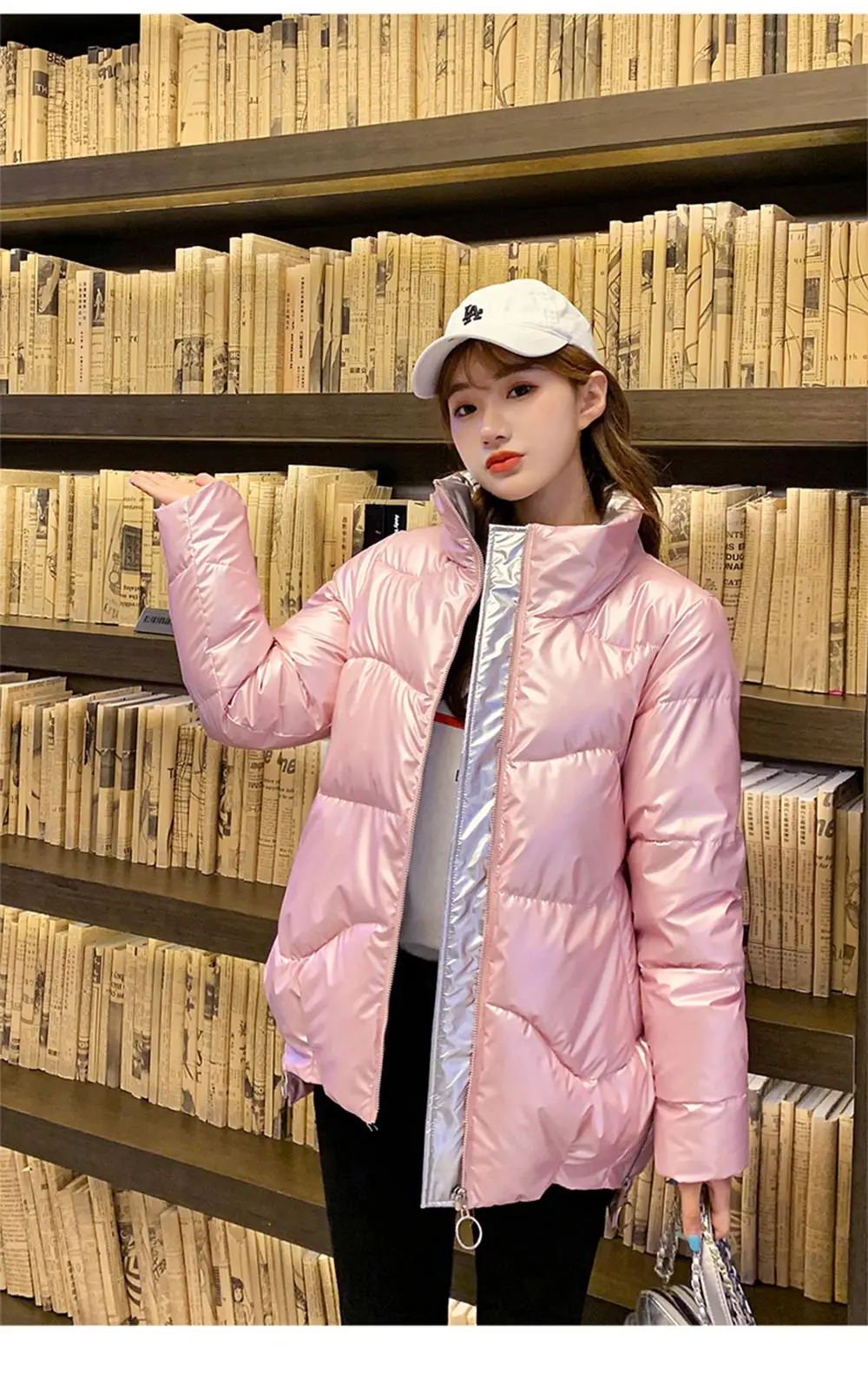 PinkyIsBlack 2020 Autumn Womens Winter Coats Fashion Glossy Stand Collar Parkas Winter Jacket Women Shinny Padded Cotton Coat