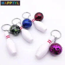 HAPPTYL 1 סט מפתח שרשרות סימולציה מיני באולינג Keyring אישיות באולינג כדור Keychain מפתח מחזיק באולינג המפלגה טובות מתנה(China)
