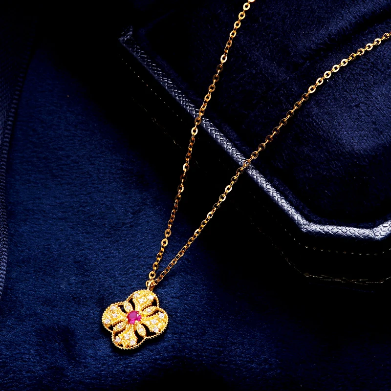 Aazuo 18K Yellow Gold Real Diamond Natural Ruby Four Leaf Clover Flower Pendent With Chain Necklace gifted for Women 18Inch
Aazuo 18K Yellow Gold Real Diamond Natural Ruby Four Leaf Clover Flower Pendent With Chain Necklace gifted for Women 18Inch