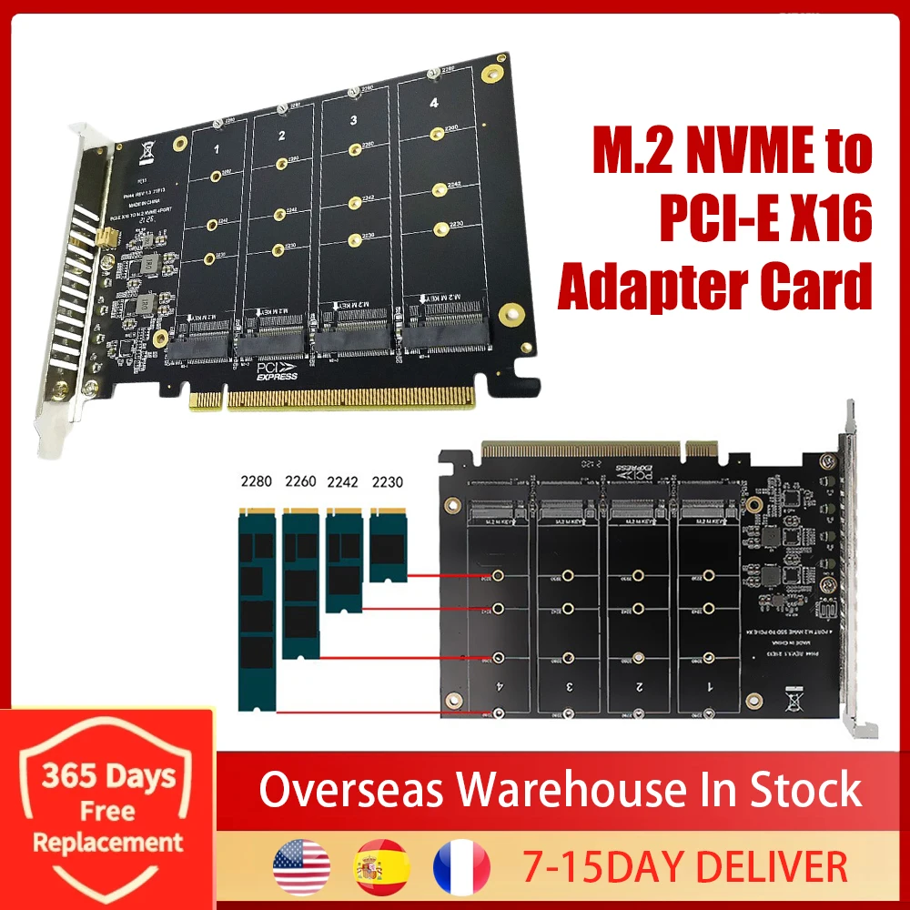 Плата адаптера M.2 NVME к PCI-E X16 с четырьмя M-клавишами PH44 4 плата расширения диска для