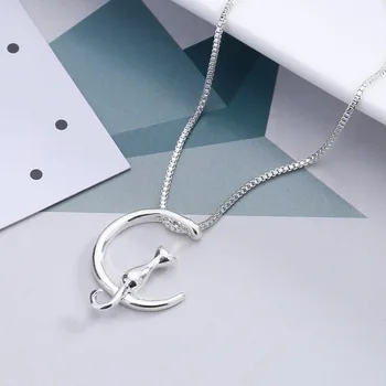 Trendy Ladies Cute Cat Moon Pendant Necklace Elegant Vintage Silver Color Kitten Animal Choker Necklaces for Women Birthday Gift 
Trendy Ladies Cute Cat Moon Pendant Necklace Elegant Vintage Silver Color Kitten Animal Choker Necklaces for Women Birthday Gift