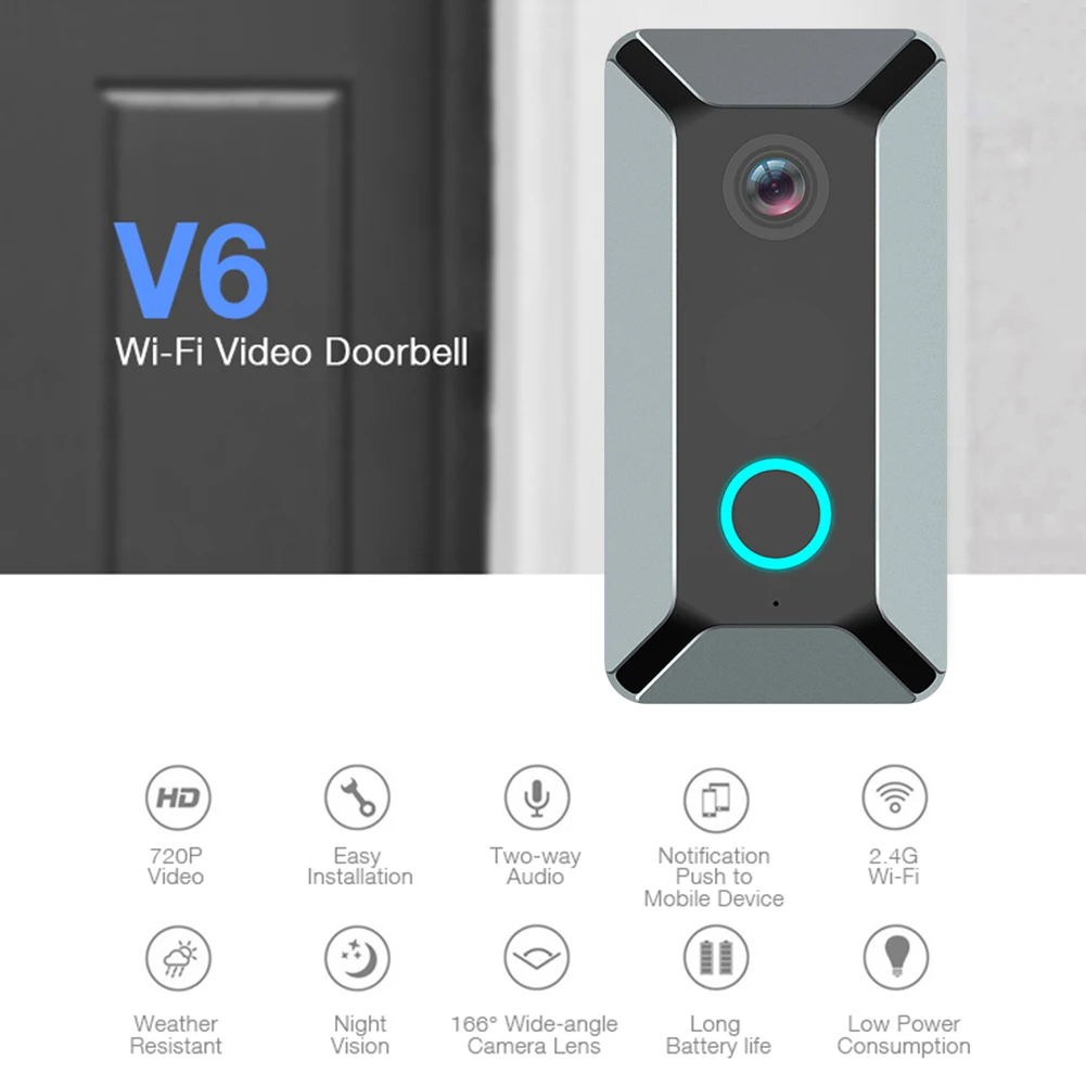 HD 720P Smart WiFi Video Doorbell Camera Visual Intercom Infrared Night vision IP Door Bell Wireless Security Camera V6
HD 720P Smart WiFi Video Doorbell Camera Visual Intercom Infrared Night vision IP Door Bell Wireless Security Camera V6
