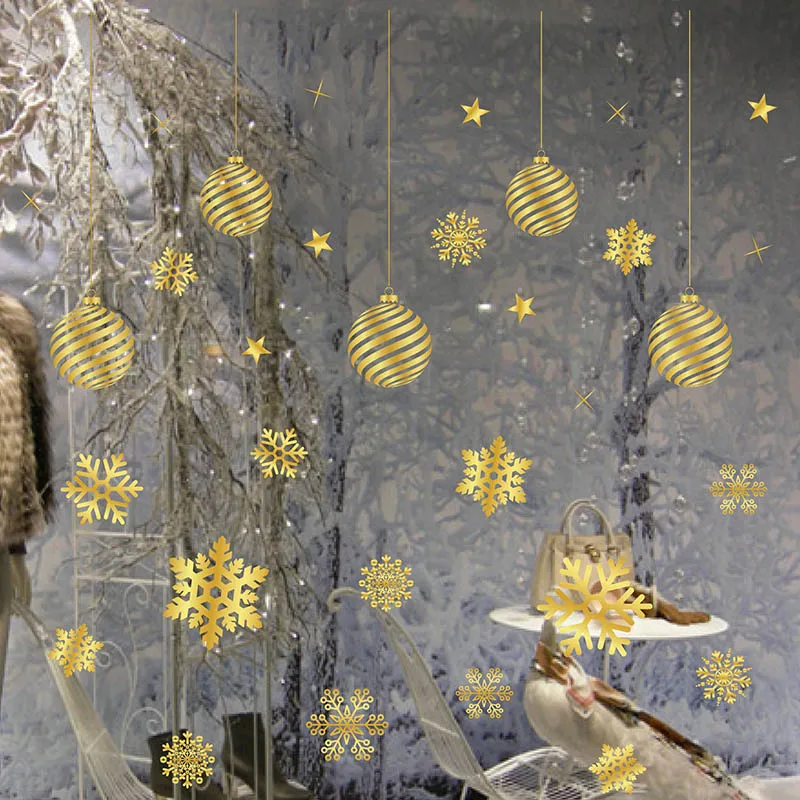 Фото Золотая Снежинка наклейки на стену окно DIY настенные для детской Рождественские