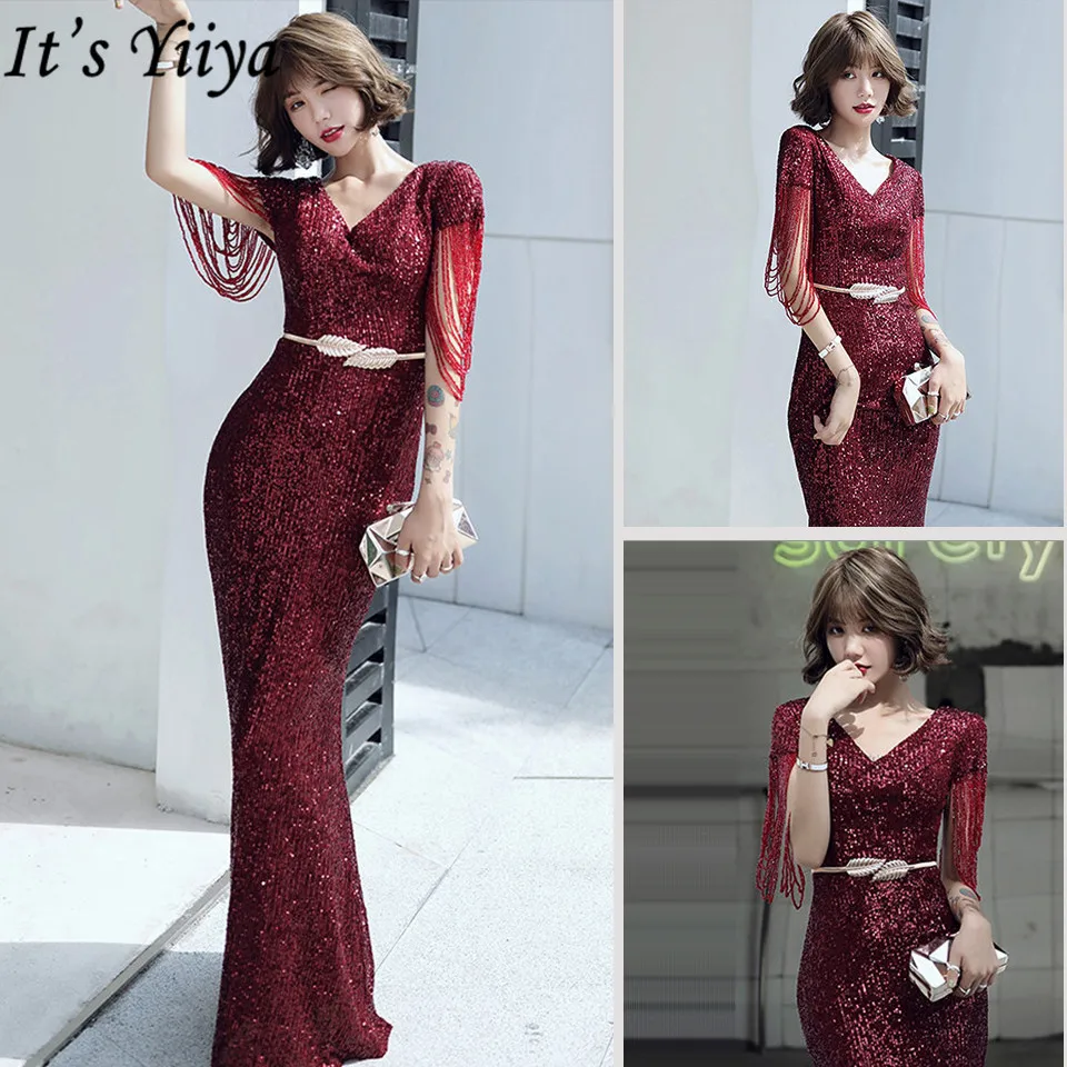 It's Yiiya Burgundy Evening Gown Beading Mermaid Short Sleeve Robe De Soiree V-Neck Sequined Plus Size Women Party Dresses K033
It's Yiiya Burgundy Evening Gown Beading Mermaid Short Sleeve Robe De Soiree V-Neck Sequined Plus Size Women Party Dresses K033