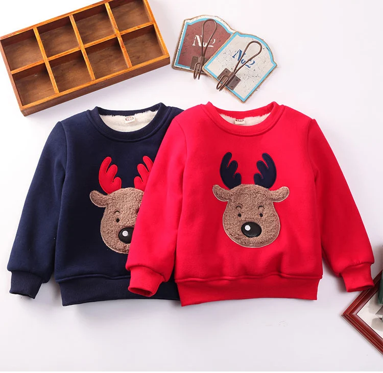 Girl Boys Clothing Cartoon Elk Plus Velvet Sweater 2-7 Years