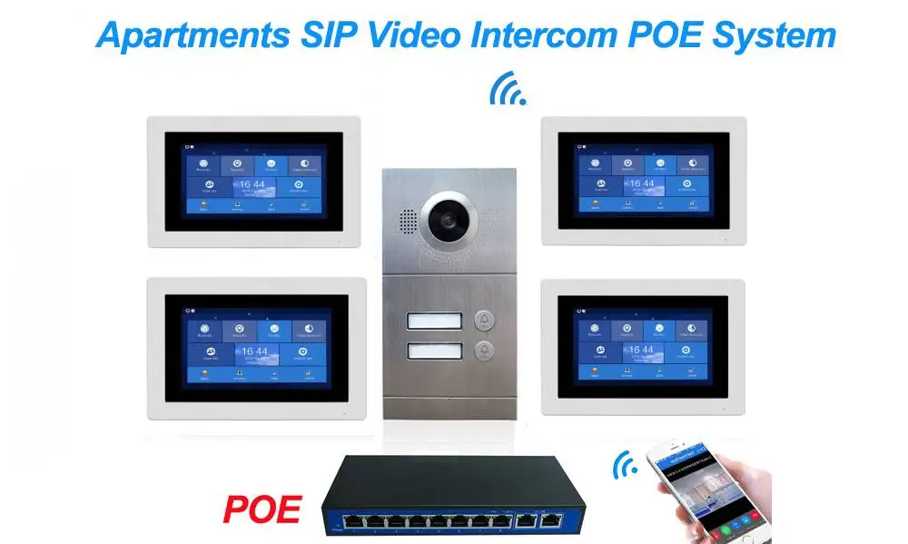 Free Shipping POE Switch 1.0MP WIFI IP 4 Apartment 7" Video Intercom Door Phone Record Kit 4 Touch Screen Phone Remote Monitor
Free Shipping POE Switch 1.0MP WIFI IP 4 Apartment 7" Video Intercom Door Phone Record Kit 4 Touch Screen Phone Remote Monitor