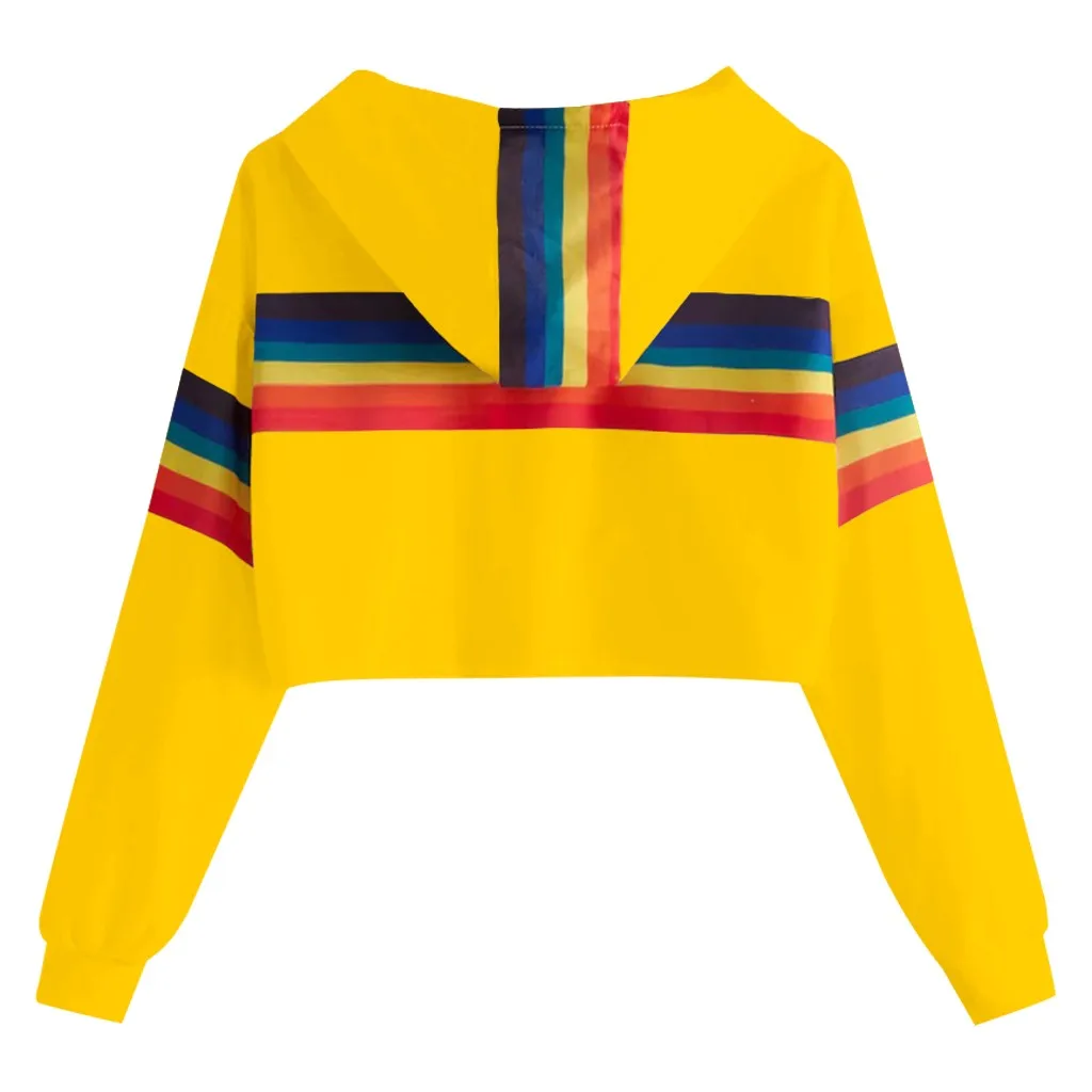 Jaycosin 2019 Fashion Autumn Women Rainbow Stripe Sweatshirt Stylish Long Sleeve Comfortable Female Casual Crop Blouse 930#10