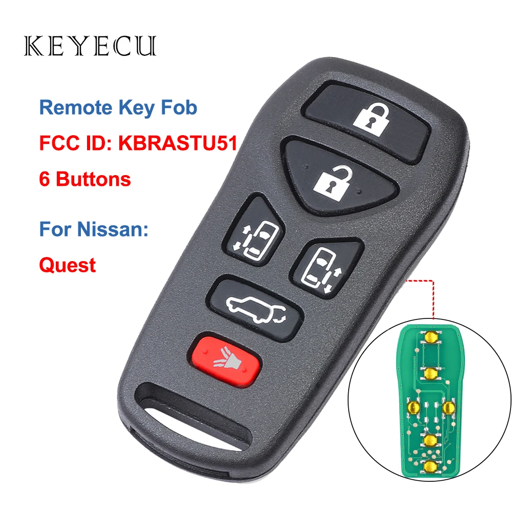 Keyecu 6 Buttons Keyless Entry Remote Car Key Fob for Nissan Quest 2004 2005 2006 2007 2008 2009, FCC ID: KBRASTU51
Keyecu 6 Buttons Keyless Entry Remote Car Key Fob for Nissan Quest 2004 2005 2006 2007 2008 2009, FCC ID: KBRASTU51