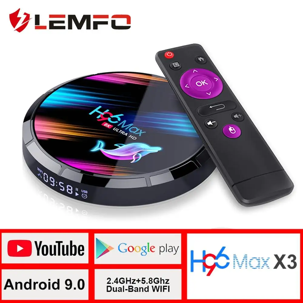 ТВ приставка android 4G 64GB 8K Android TV Box 2020 H96 MAX Smart LEMFO 2 4 г 5 8 WI-FI Google Voice 9 0 Декодер каналов