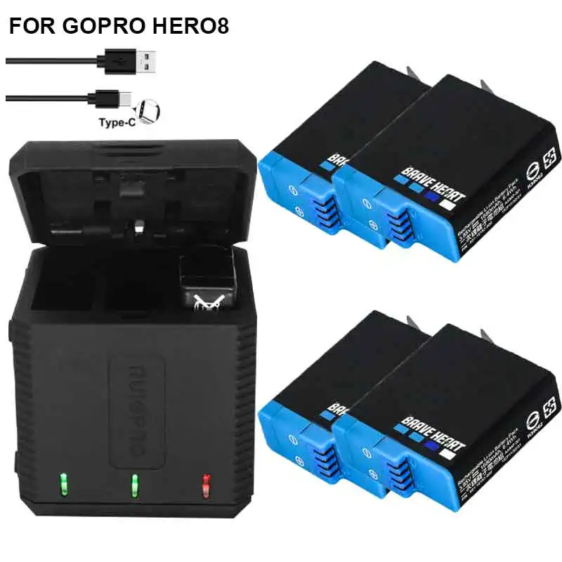 Высококачественный полностью расшифрованный аккумулятор Go pro Hero 8 + зарядное