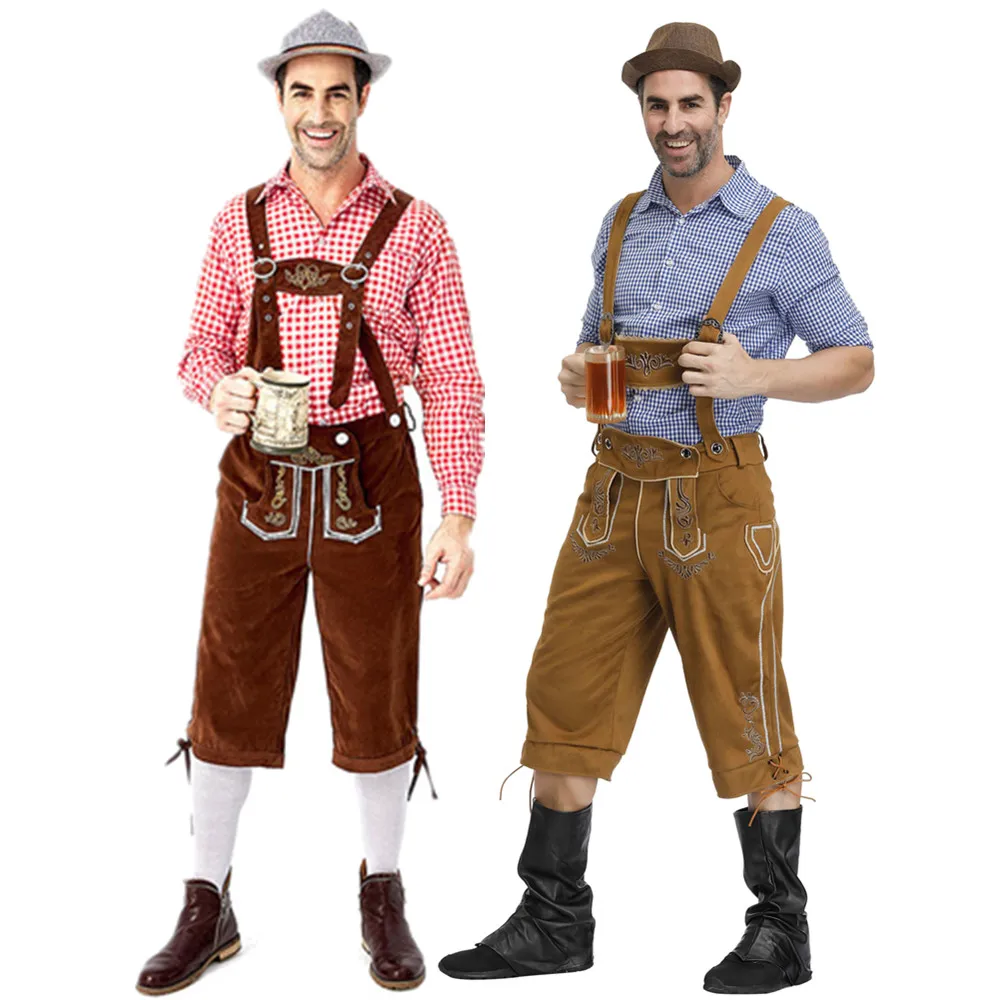 

Men's Oktoberfest Carnival Costumes Beer Lederhosen Bavarian German Adult Party Cosplay Overall Shirt Outfit Hat