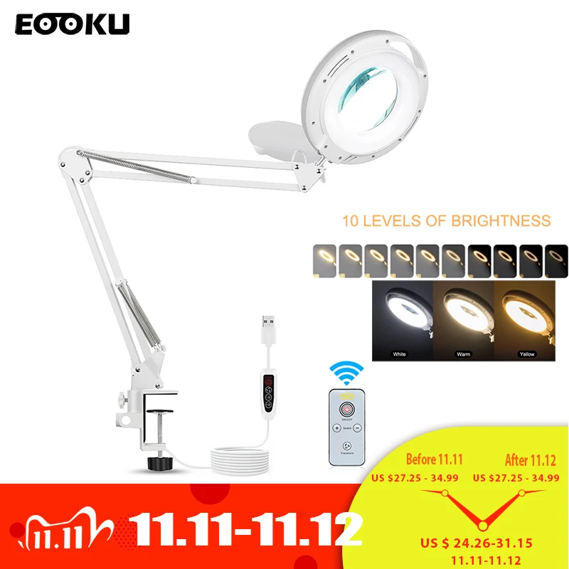 EOOKU Table Lamp 5X Magnifying Glass LED Desk Light Wireless Remote Control 3-Color Dimmable For Reading/Welding/Beauty
EOOKU Table Lamp 5X Magnifying Glass LED Desk Light Wireless Remote Control 3-Color Dimmable For Reading/Welding/Beauty