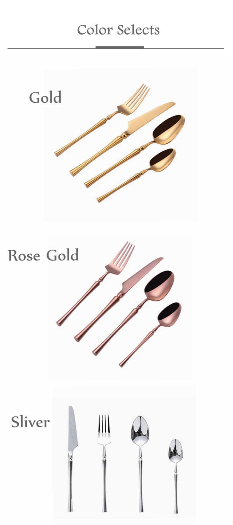 Juego de cubiertos de acero inoxidable, vajilla dorada plateada